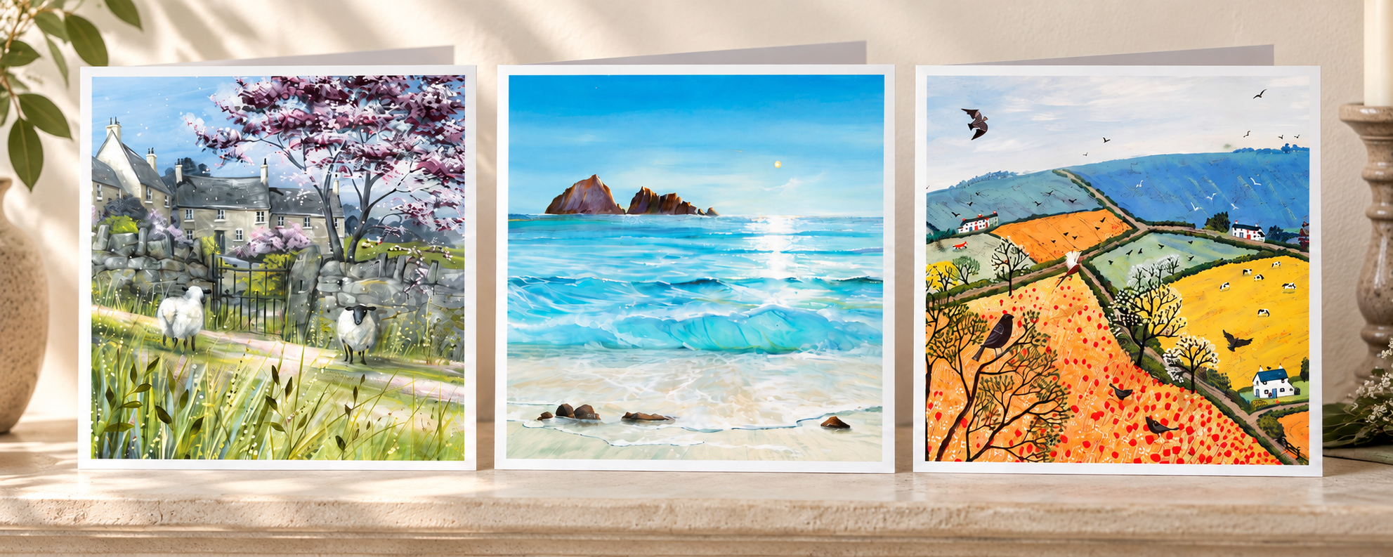 Beautiful British greeting cards on a mantelpiece